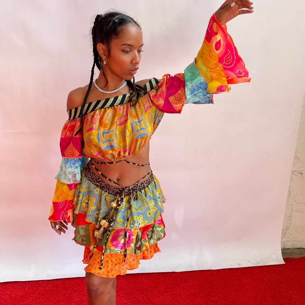 DOLL.SA SET BABUSHKA TOP AND RAINBOW SKIRT NWT S/M